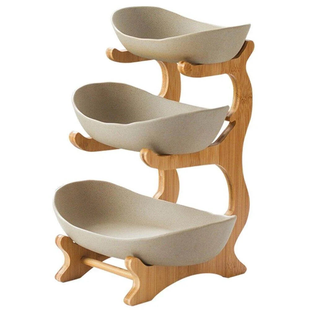 Fruit Serving Stand Tiered Bamboo Support Space-Saving Countertop Display