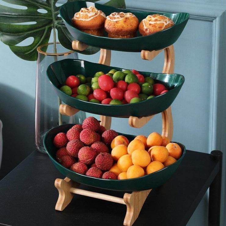 Fruit Serving Stand Tiered Bamboo Support Space-Saving Countertop Display