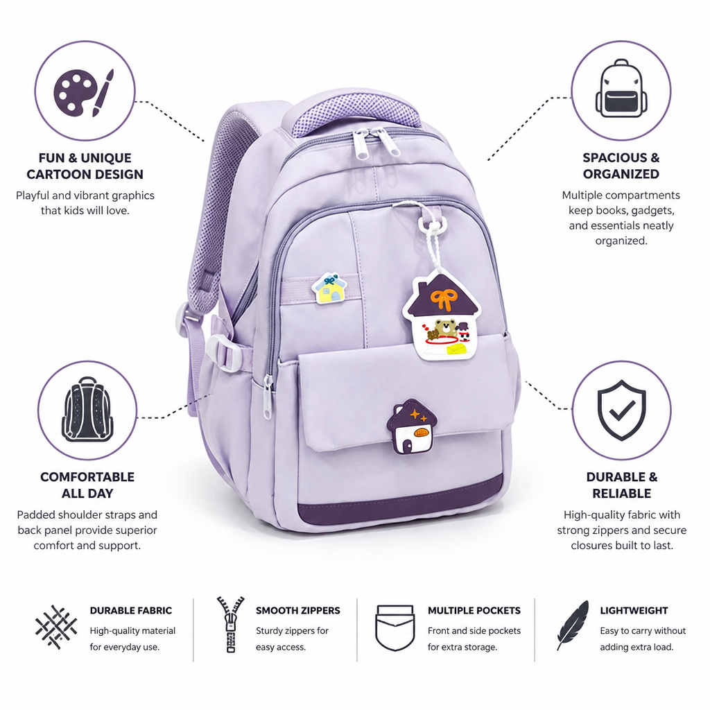 Fun Cartoon Padded Multi-Compartment Kids Backpack
