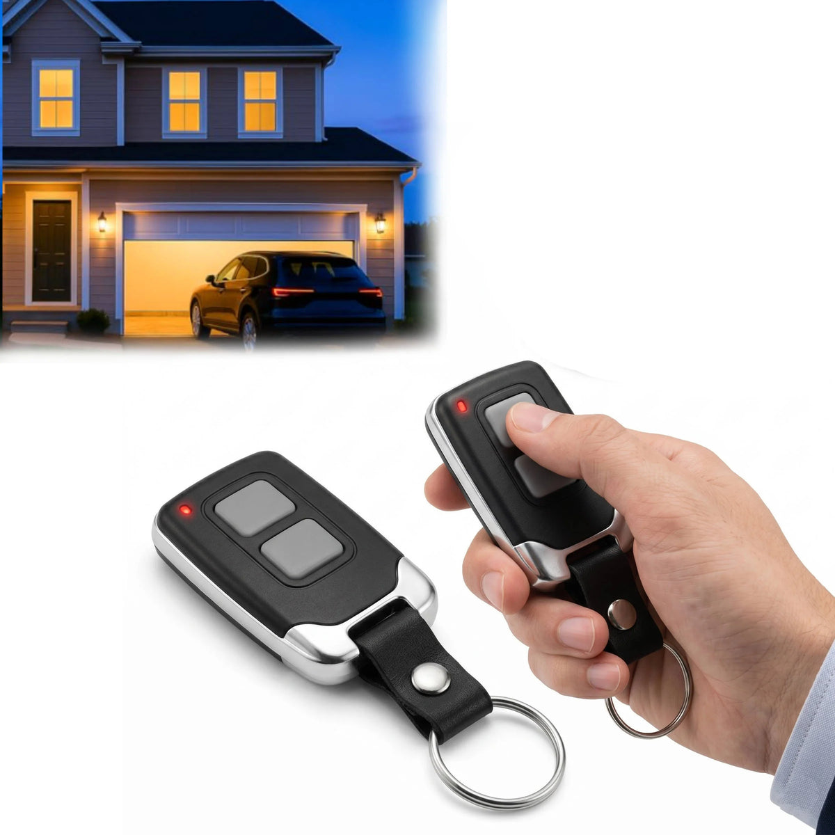Garage Door Remote Two-Button Keychain 150-Foot Range Rolling Code