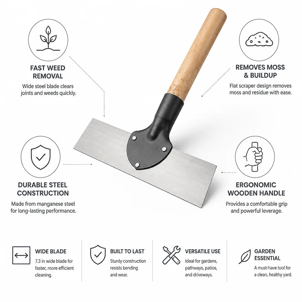 Garden Hoe Wide Steel Blade & Wood Handle