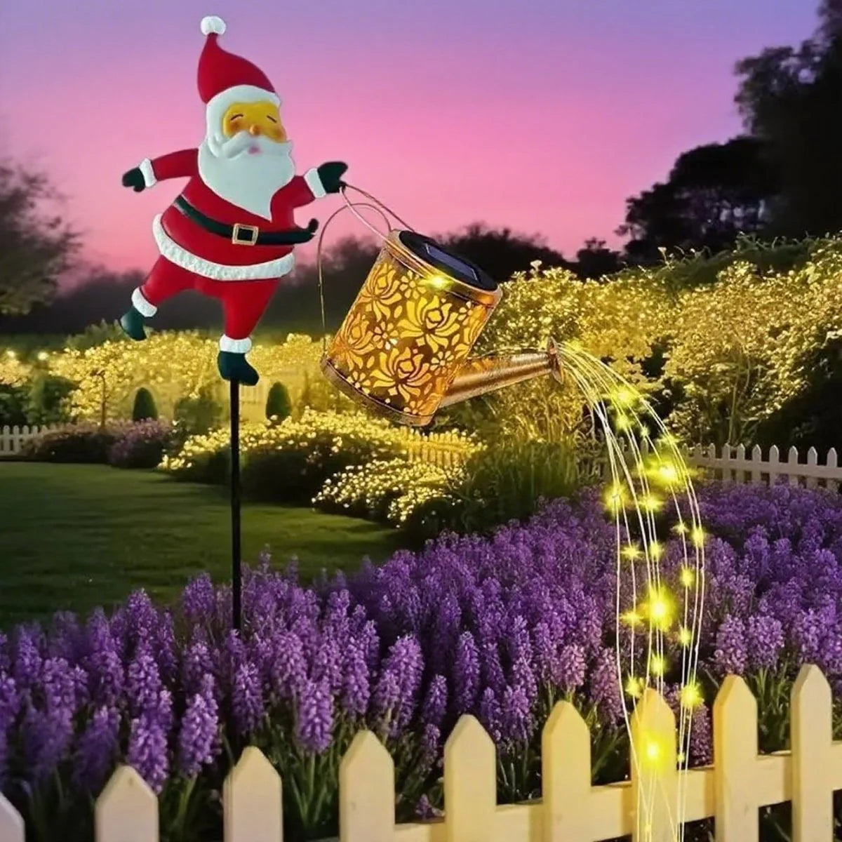Garden Lantern Solar-Powered Santa Watering Can Design