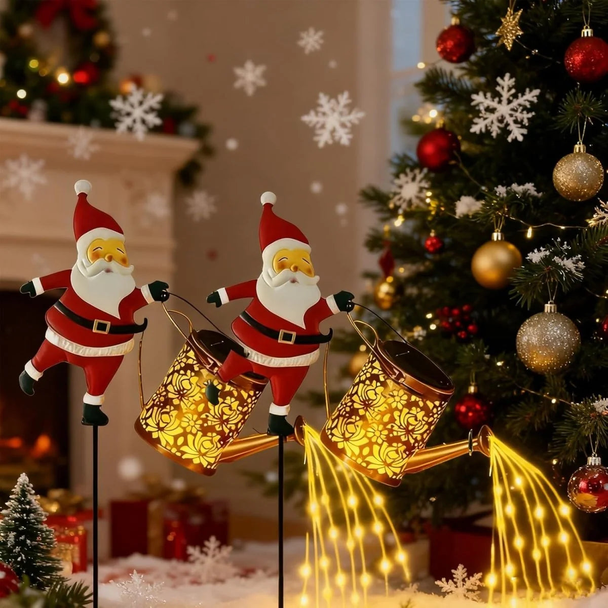Garden Lantern Solar-Powered Santa Watering Can Design