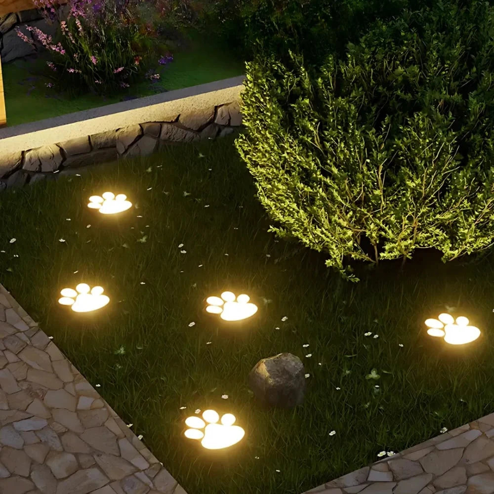 Garden Path Lights Paw Print Solar Automatic Dusk Sensor