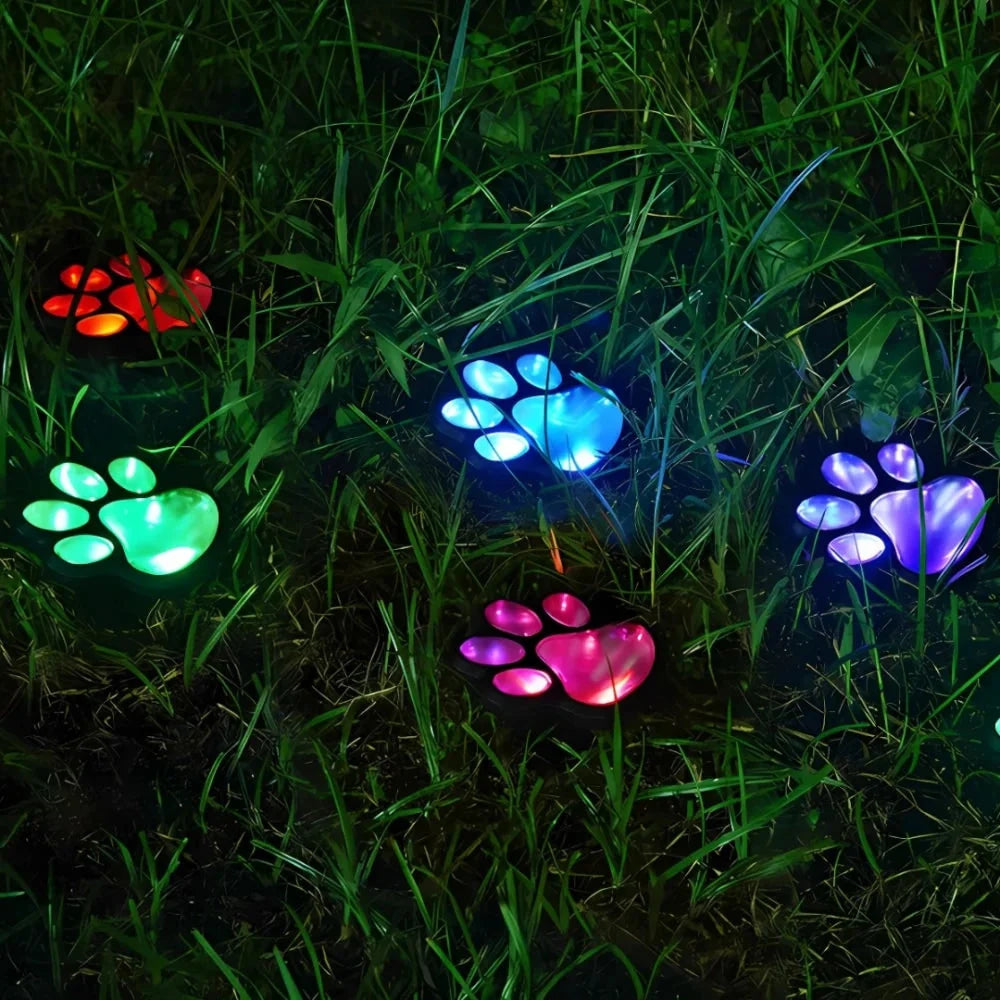 Garden Path Lights Paw Print Solar Automatic Dusk Sensor