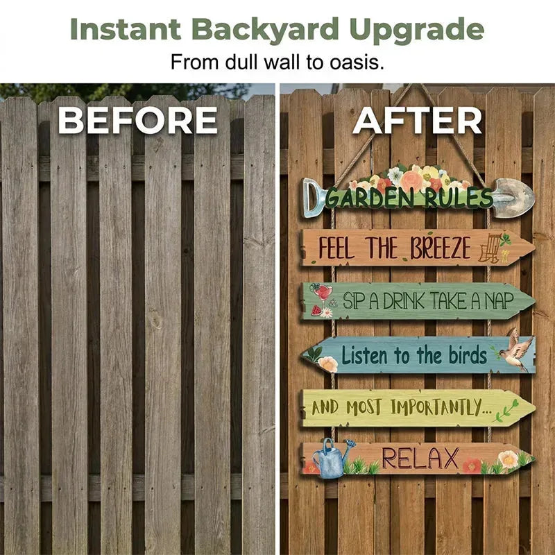 Garden Sign Natural Wood Botanical Artwork With Jute Rope