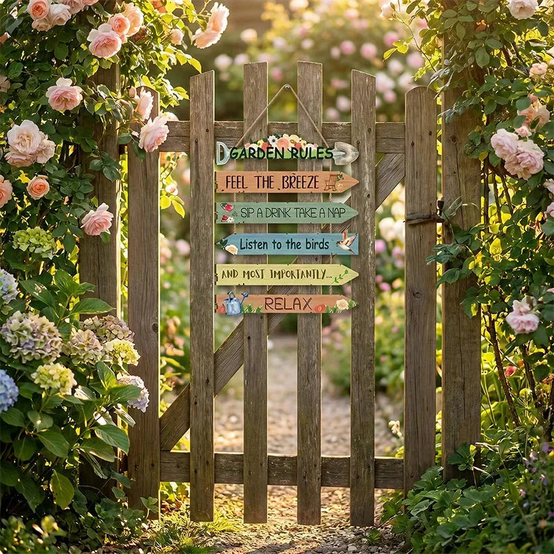 Garden Sign Natural Wood Botanical Artwork With Jute Rope