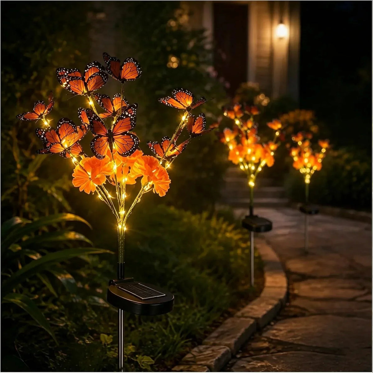 Garden Stake Light Solar-Powered Butterfly & Flower Design