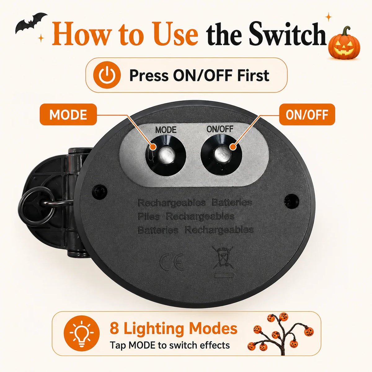 Garden Stake Light Solar-Powered Pumpkin 20 LED 8 Modes