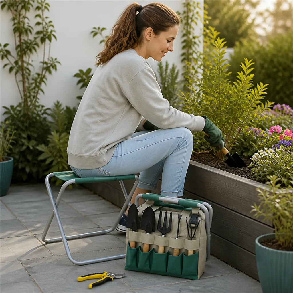 Garden Tool Set 8 Piece Stainless Steel Folding Stool