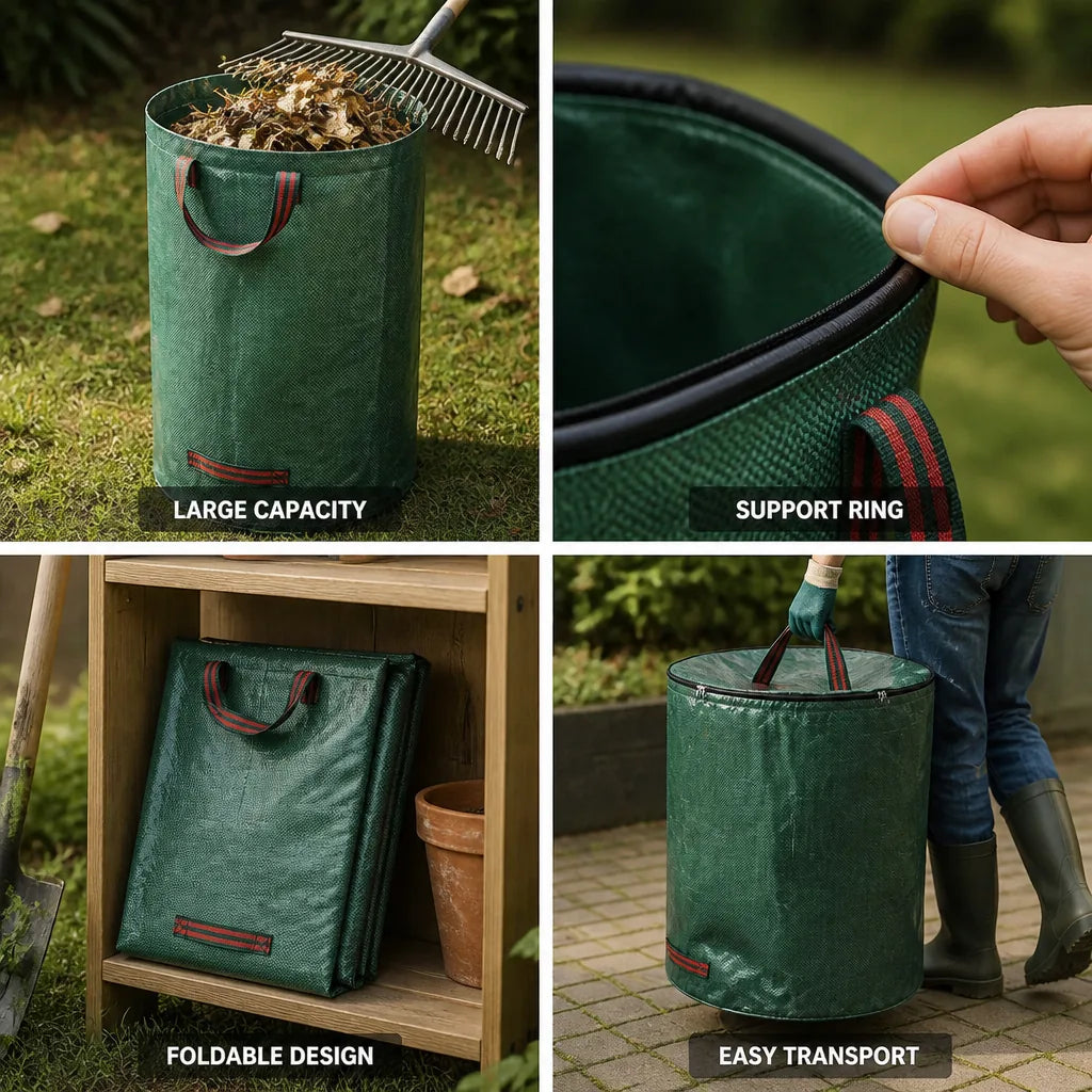 Garden Waste Bag Reusable & Foldable Support Ring 120-500L