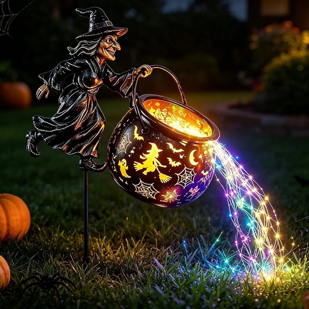 Garden Witch Figure Handcrafted LED-Lit Weather-Resistant