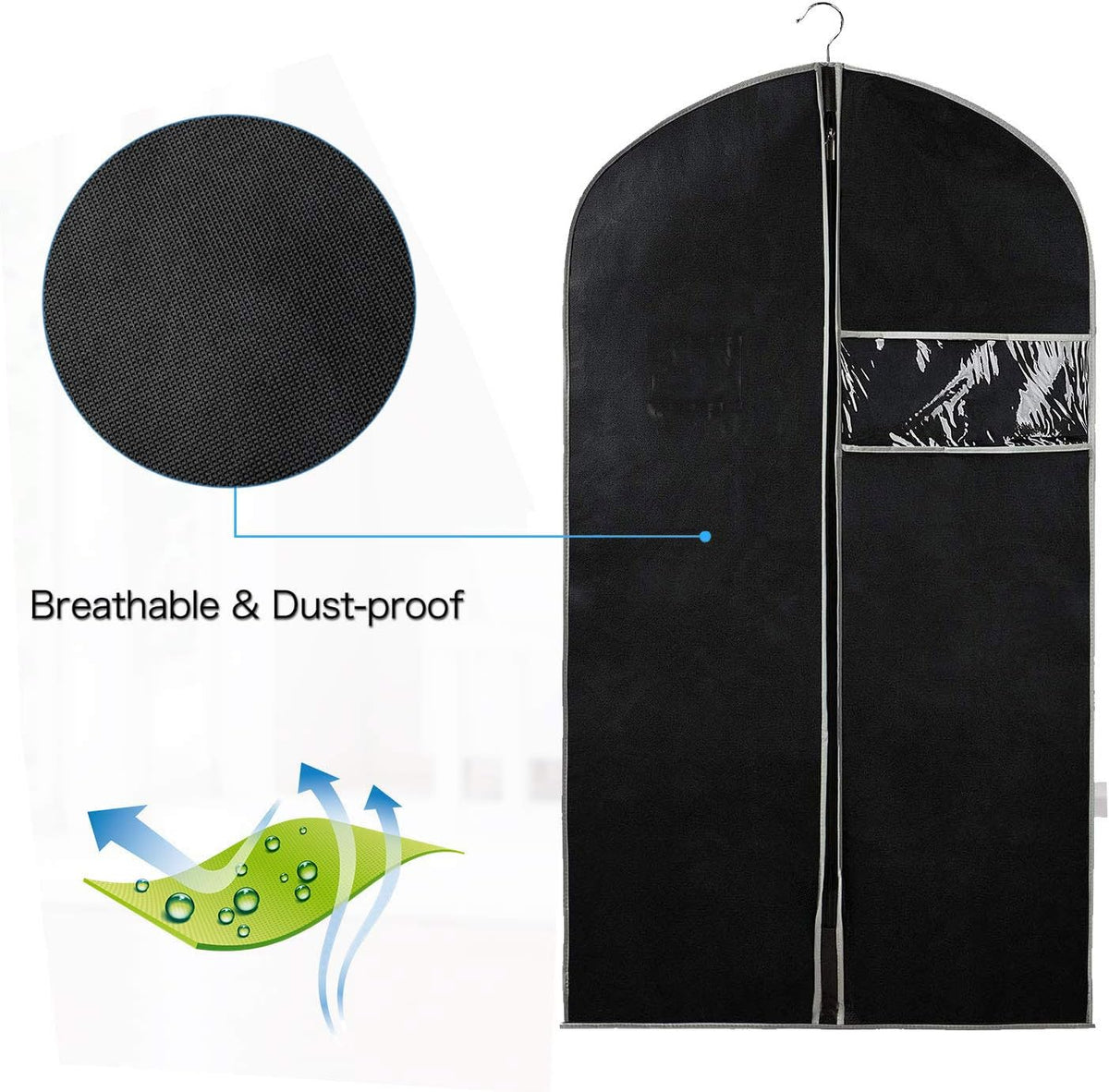 Garment Cover Breathable Non-Woven & Clear Window Full-Length Zipper