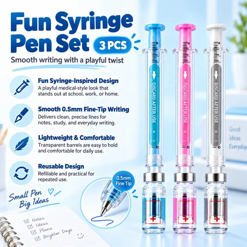 Gel Pens Syringe-Inspired Fine Tip Set of 3