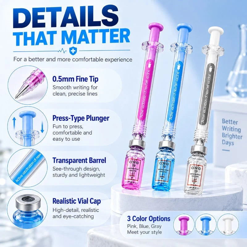 Gel Pens Syringe-Inspired Fine Tip Set of 3