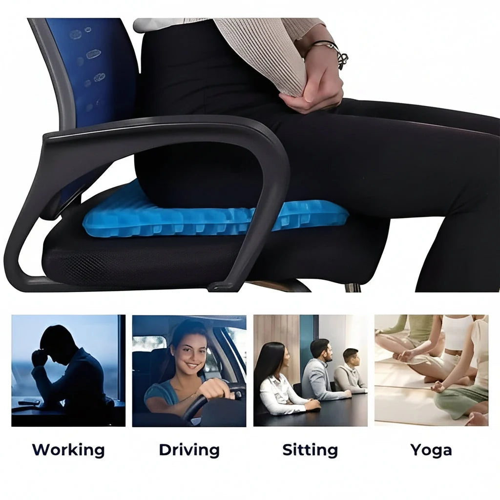Gel Seat Cushion Honeycomb Pressure Relief Breathable Cover Anti-Slip
