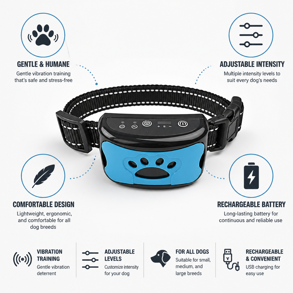 Gentle Vibration Rechargeable Dog Collar (Adjustable Intensity)