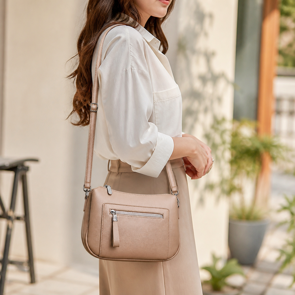 Genuine Leather Exterior Zip Crossbody Bag
