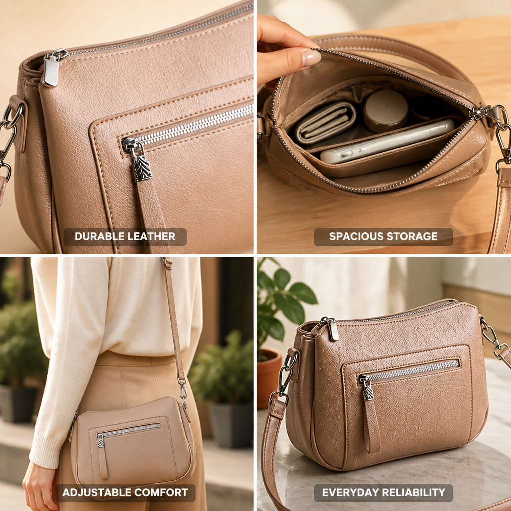 Genuine Leather Exterior Zip Crossbody Bag
