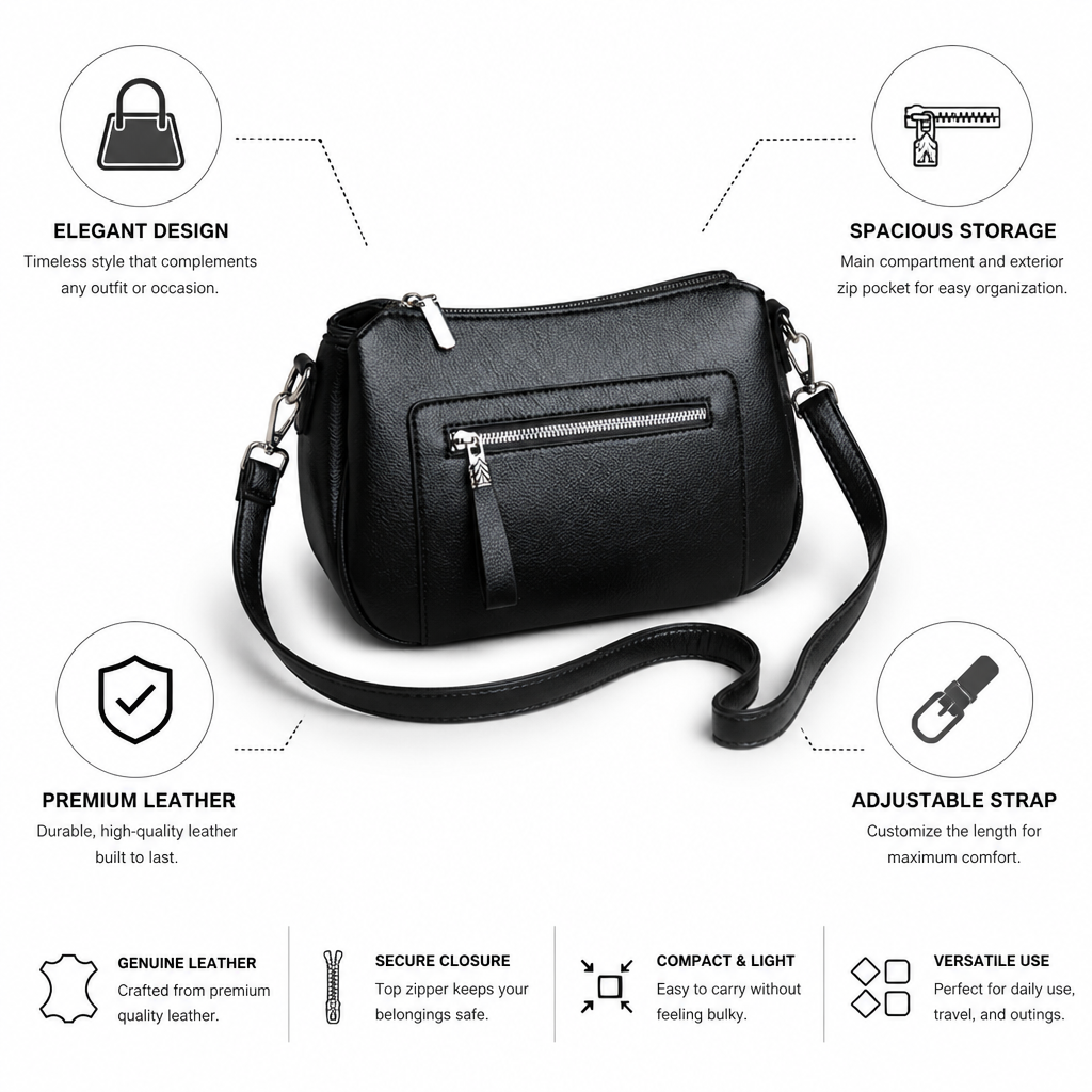 Genuine Leather Exterior Zip Crossbody Bag