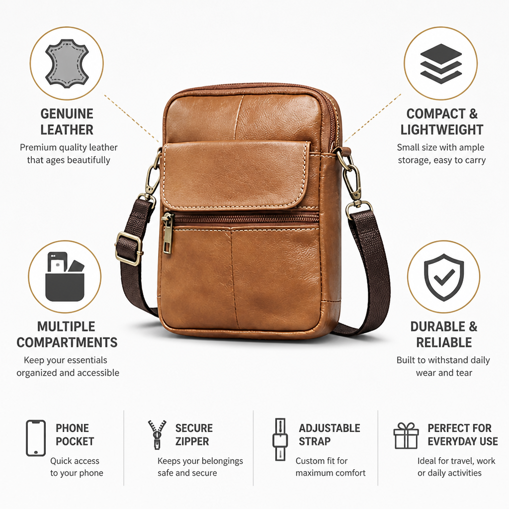Genuine Leather Multi-Compartment Crossbody Bag