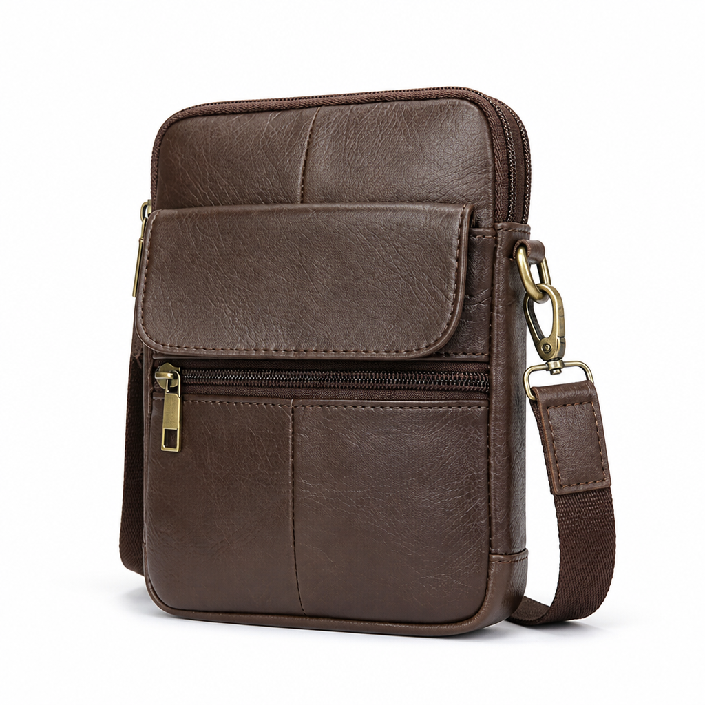 Genuine Leather Multi-Compartment Crossbody Bag