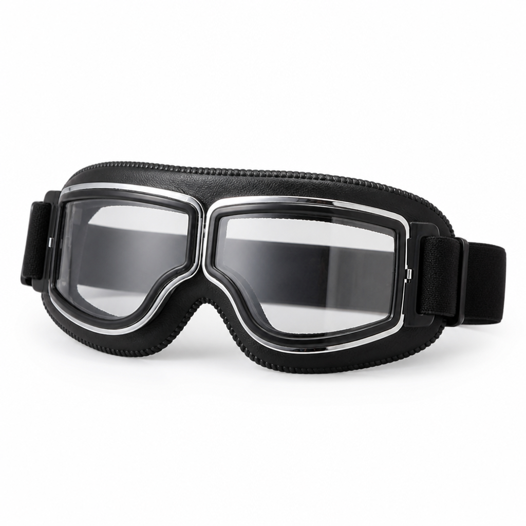 Genuine Leather Scratch-Resistant Polycarbonate Motorcycle Goggles (Over-Glasses Fit)