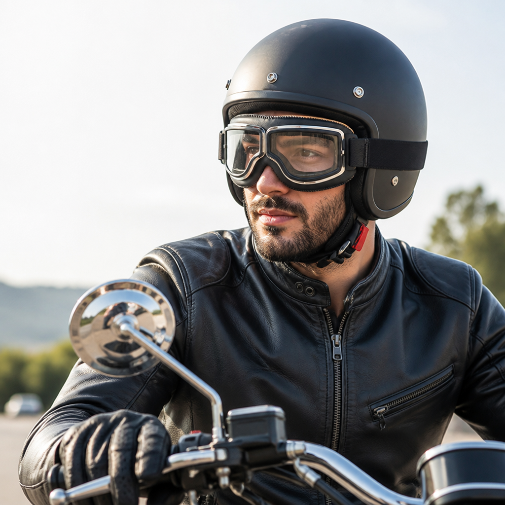 Genuine Leather Scratch-Resistant Polycarbonate Motorcycle Goggles (Over-Glasses Fit)