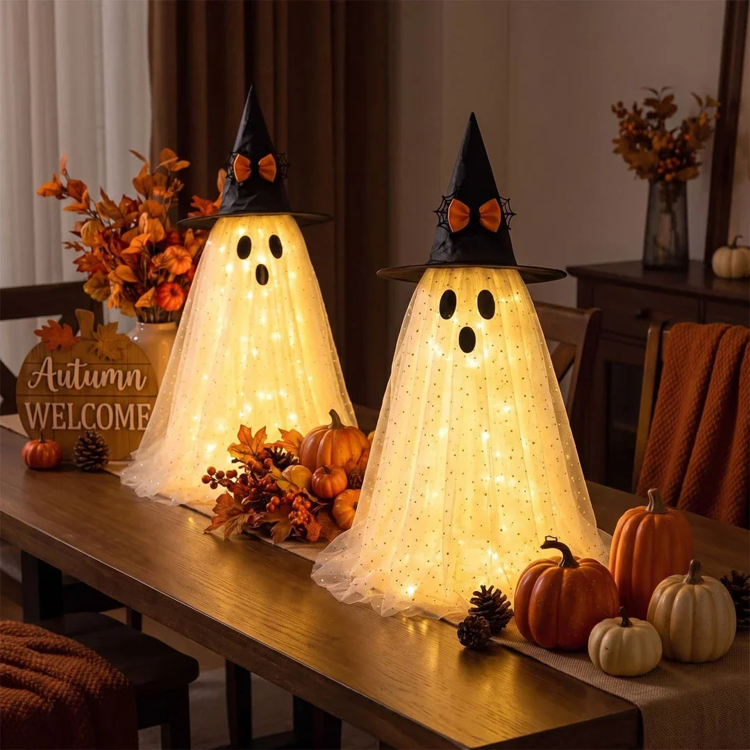 Ghost Decoration Sparkly Tulle Golden Glow Battery Powered