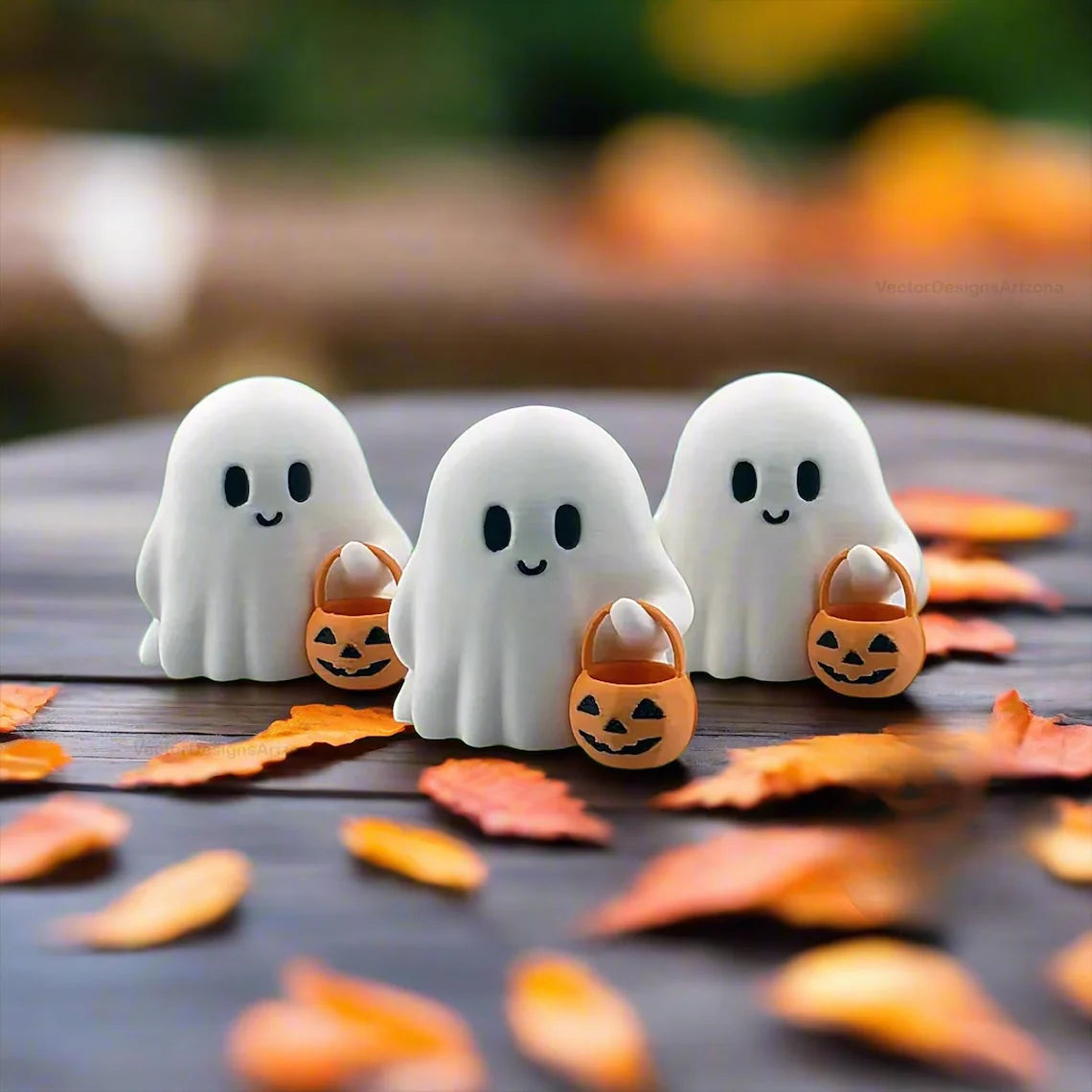 Ghost Figurines Resin Pumpkin Details Set of 3