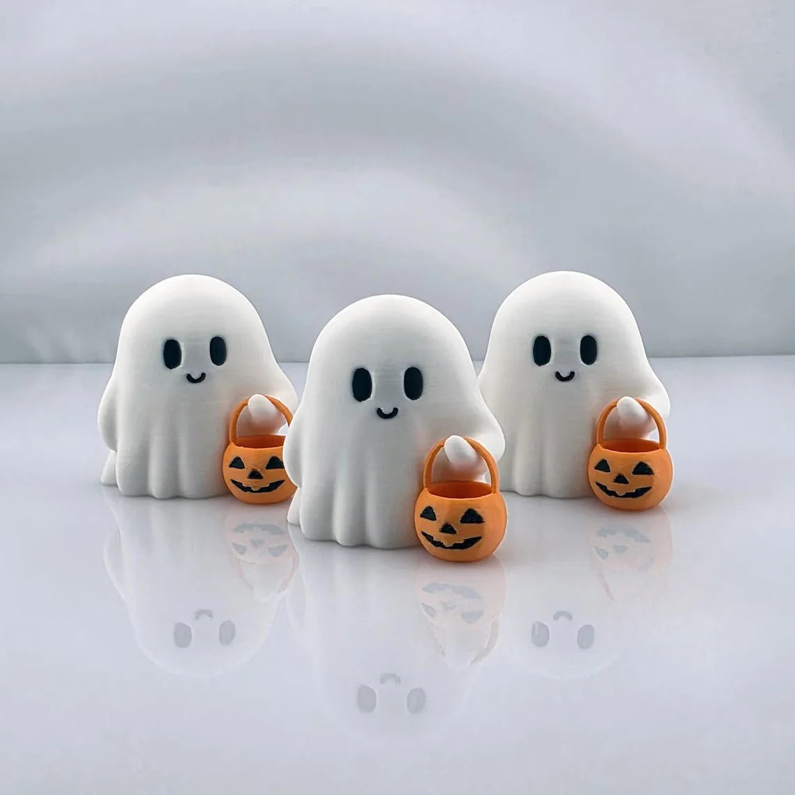 Ghost Figurines Resin Pumpkin Details Set of 3