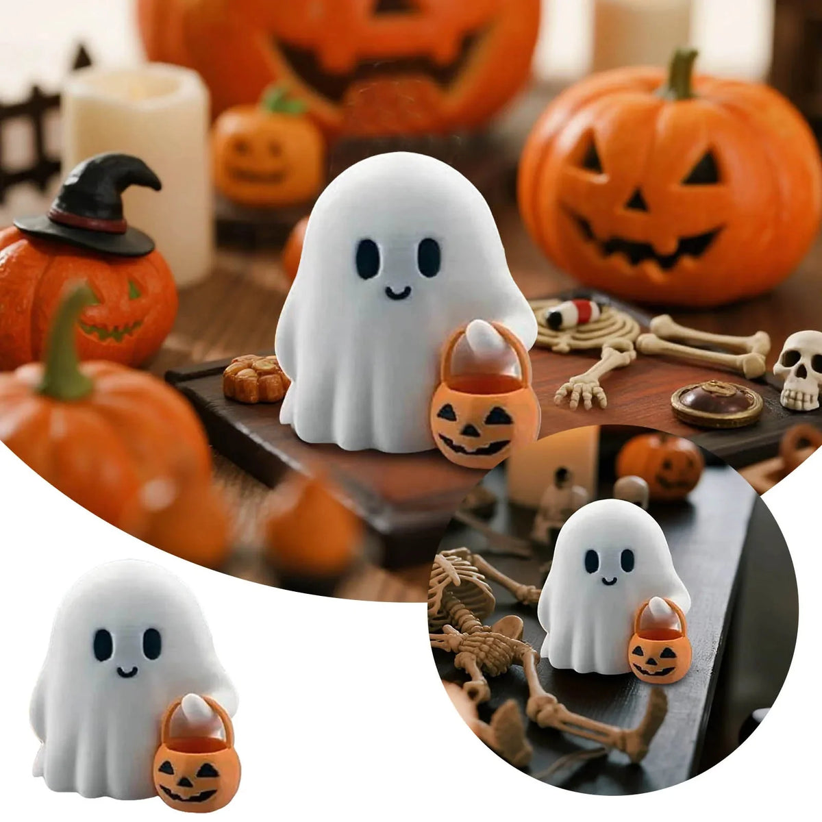 Ghost Figurines Resin Pumpkin Details Set of 3