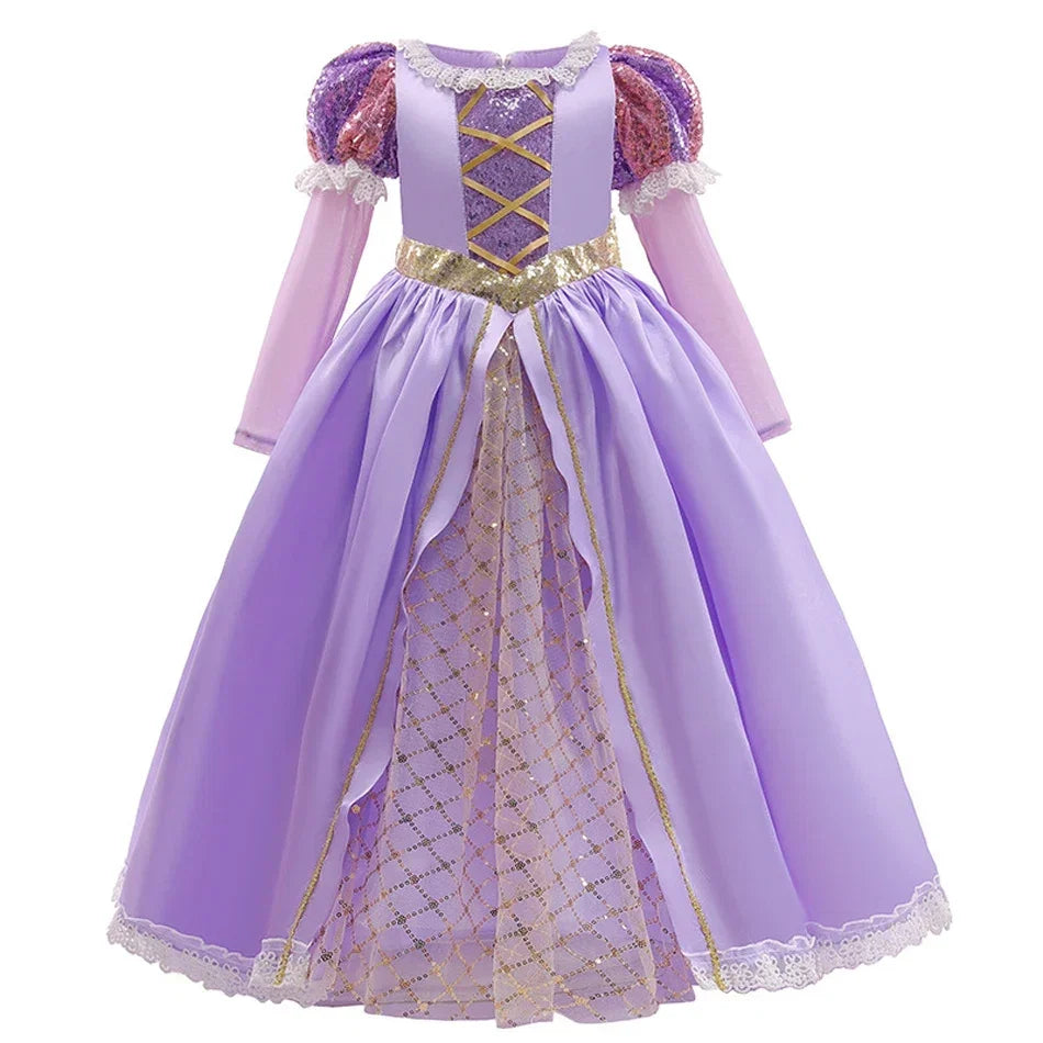 Girls Ball Gown Dress Applique Bodice Puff Sleeves