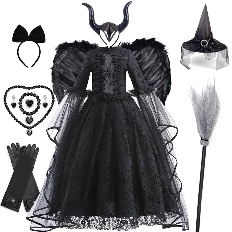 Girls Cosplay Dress Lace Ruffle Breathable Polyester Mid Calf