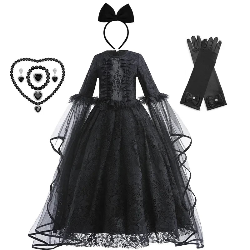 Girls Cosplay Dress Lace Ruffle Breathable Polyester Mid Calf