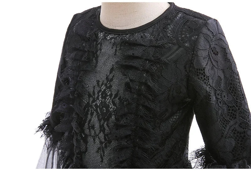 Girls Cosplay Dress Lace Ruffle Breathable Polyester Mid Calf