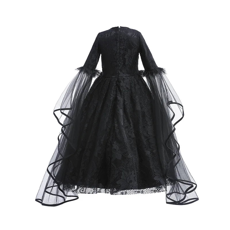 Girls Cosplay Dress Lace Ruffle Breathable Polyester Mid Calf