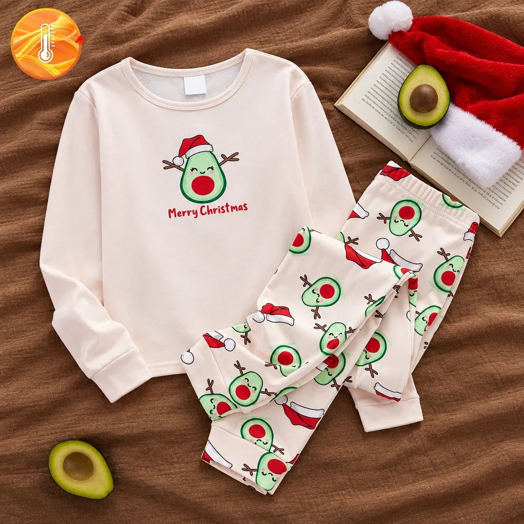 Girls Long-Sleeve Pajama Set Fruit Print & Stretch Knit