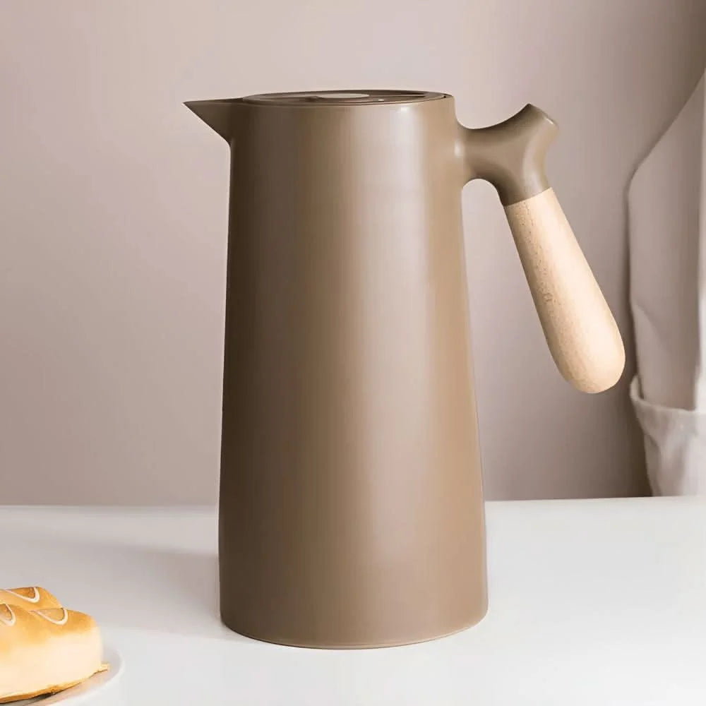 Glass Carafe Double-Wall Wooden Handle Hot & Cold Drinks