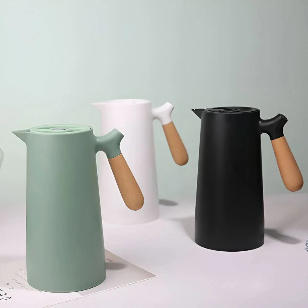 Glass Carafe Double-Wall Wooden Handle Hot & Cold Drinks