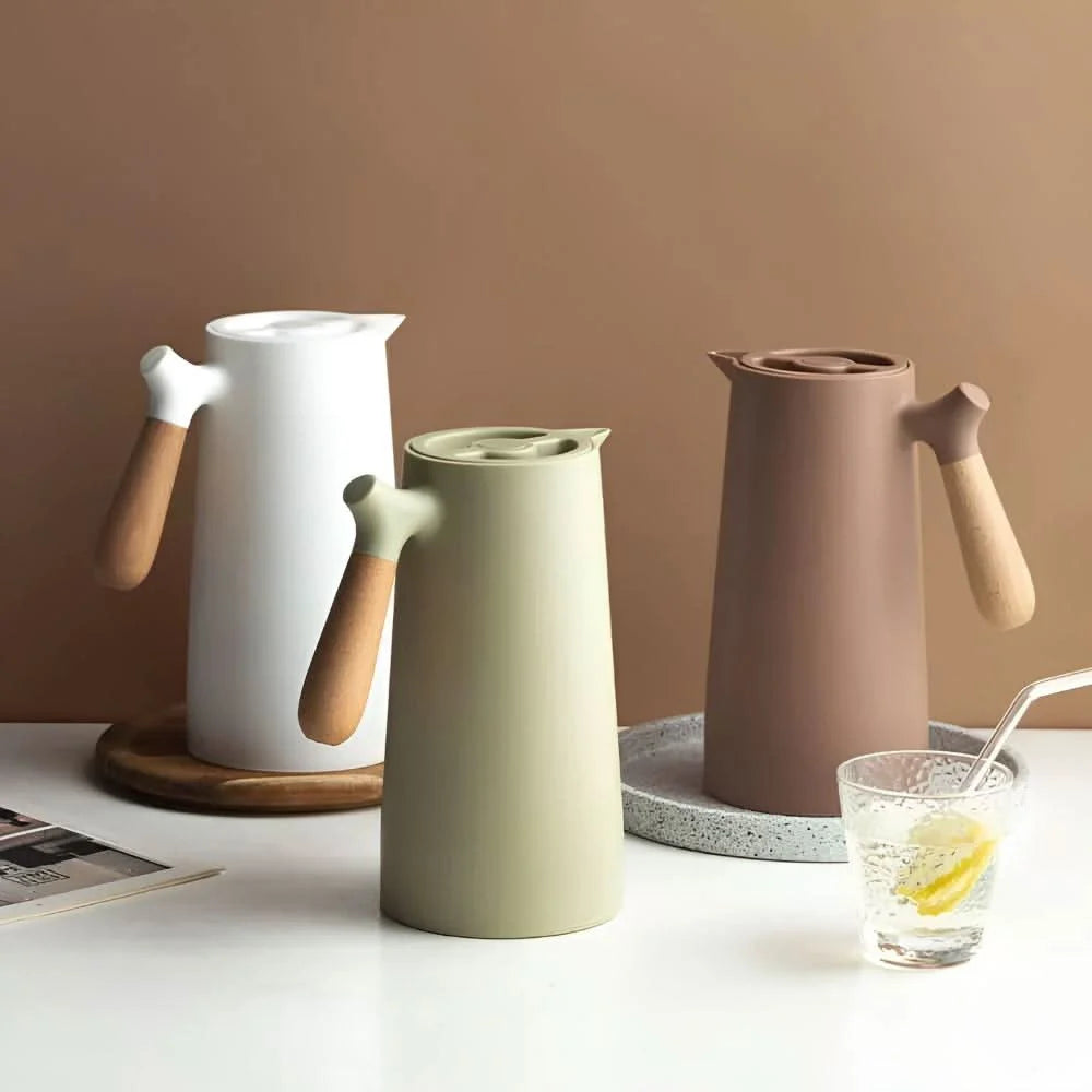 Glass Carafe Double-Wall Wooden Handle Hot & Cold Drinks