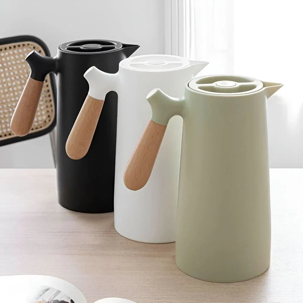 Glass Carafe Double-Wall Wooden Handle Hot & Cold Drinks