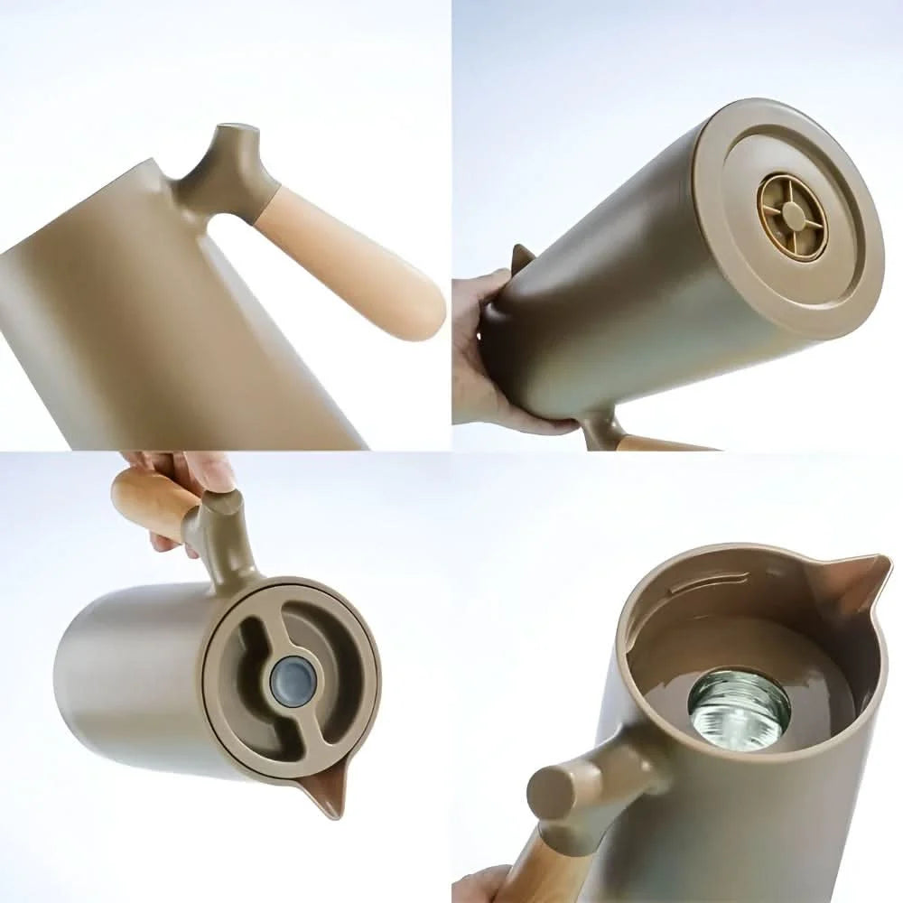 Glass Carafe Double-Wall Wooden Handle Hot & Cold Drinks