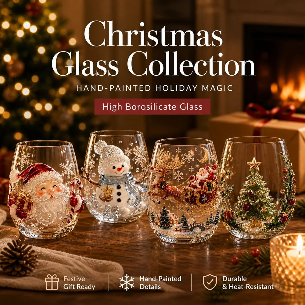 Glass Cup Clear Glass Raised 3D Christmas Design