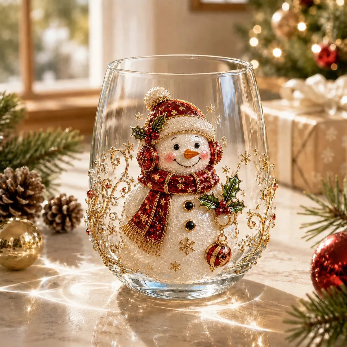 Glass Cup Clear Glass Raised 3D Christmas Design