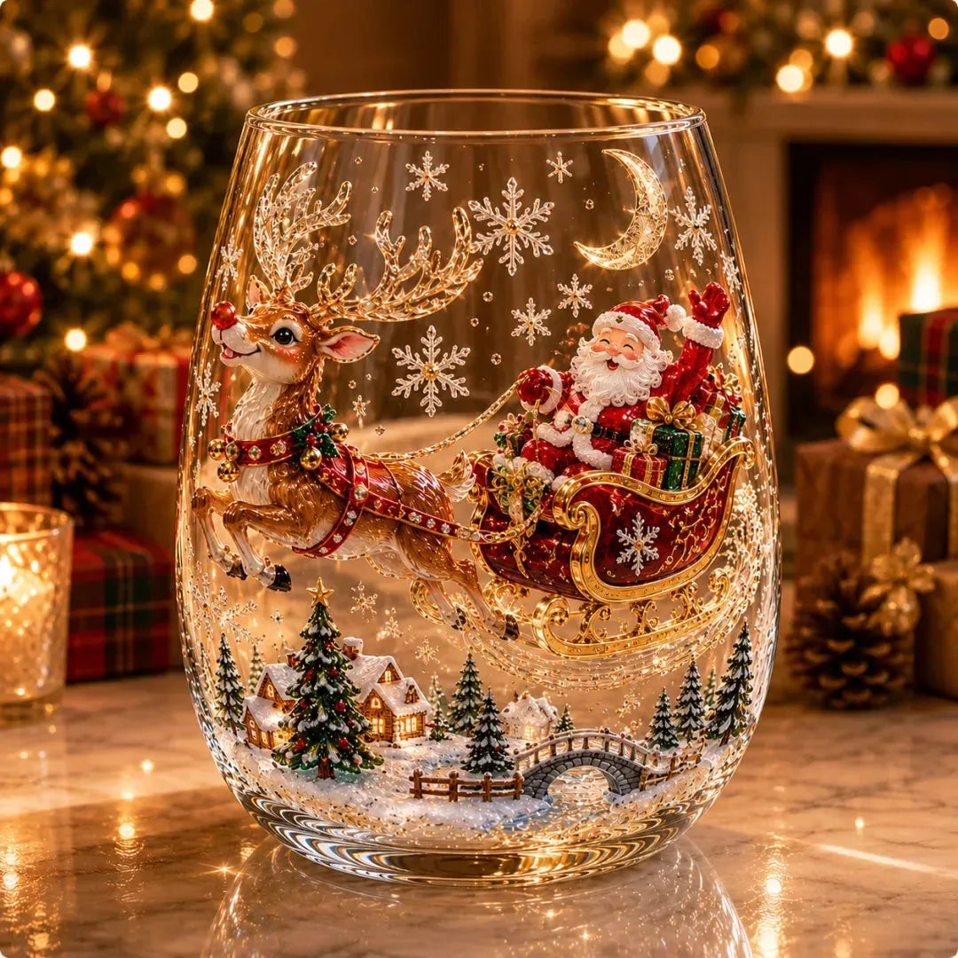 Glass Cup Clear Glass Raised 3D Christmas Design