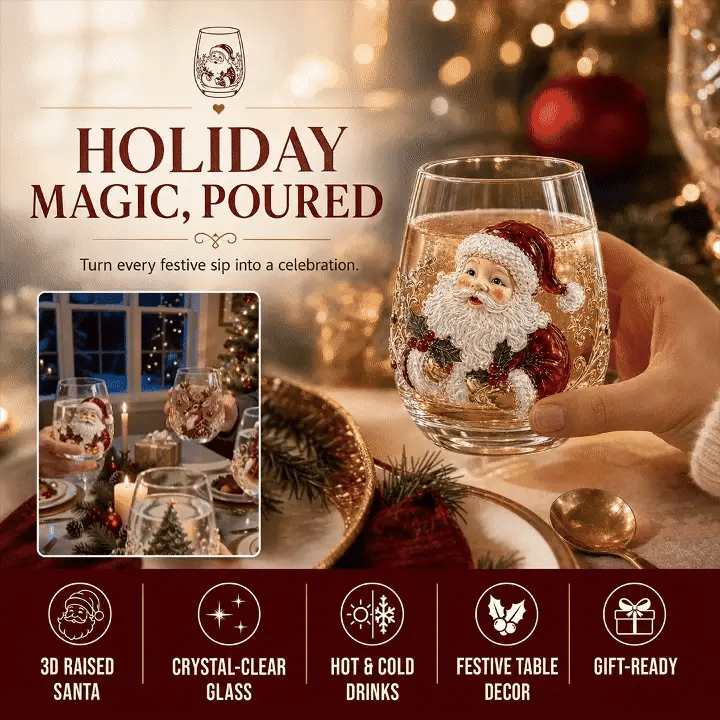 Glass Cup Clear Glass Raised 3D Christmas Design