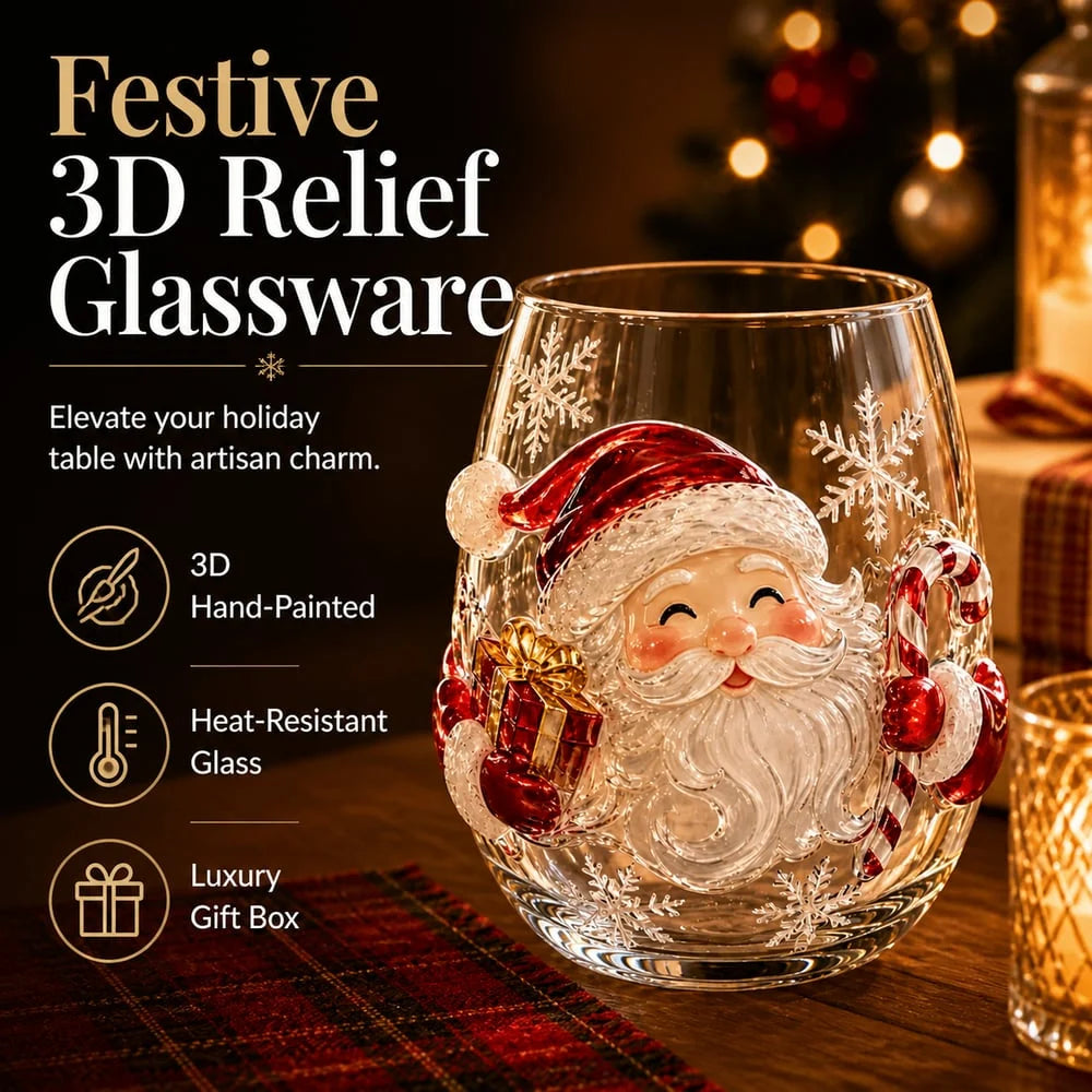Glass Cup Clear Glass Raised 3D Christmas Design