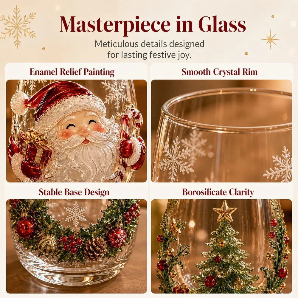 Glass Cup Clear Glass Raised 3D Christmas Design