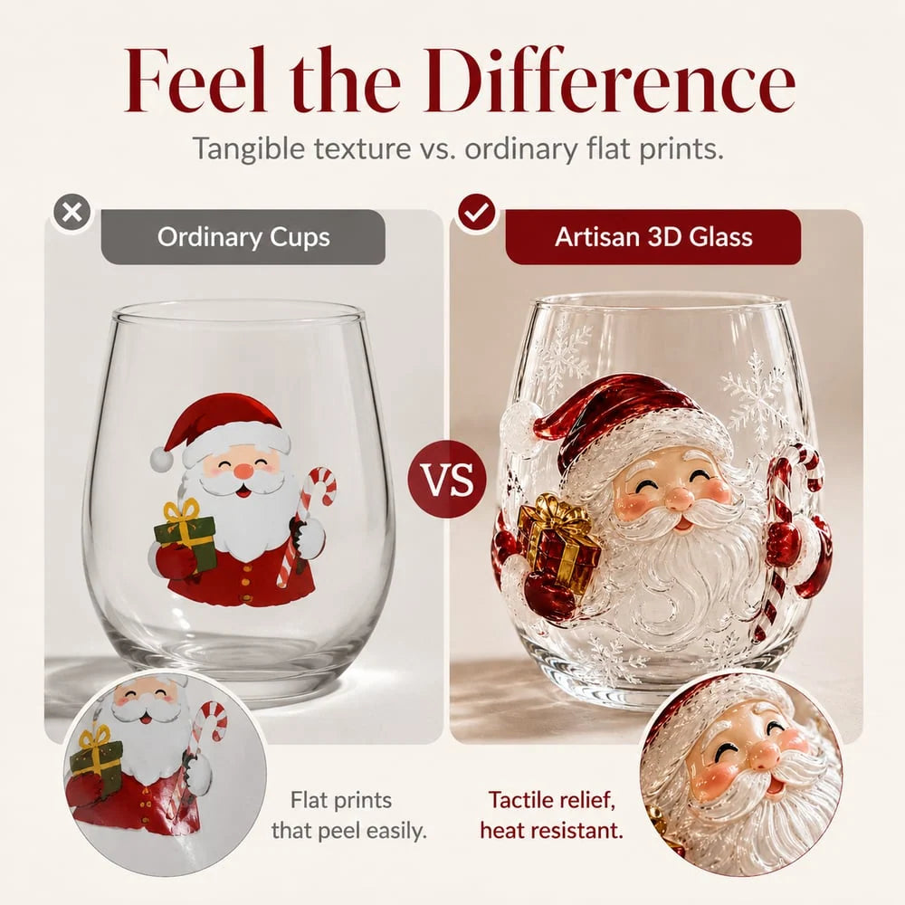 Glass Cup Clear Glass Raised 3D Christmas Design